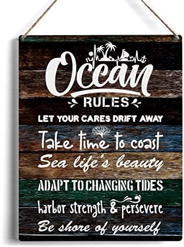 Декор на стената с дървена Табела Правила на океана в селски стил - Реколта Пословици Правила на океана, Подвесная дървена Табела