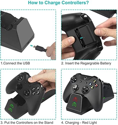 Зарядно устройство innoAura за две контролери за Xbox One - 1600 ма x 2 акумулаторни блока за Xbox One, Xbox One S, Xbox One X, Xbox One Elite Controller