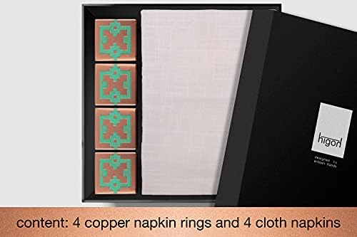 Набор от higoh от 4 Декоративни Пръстени за салфетки са ръчно изработени от Чист Мед + 4 Филтър Кърпички