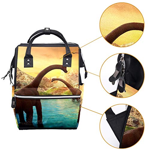 Раница-чанта за Памперси с динозавром LORVIES Sunset Virgin Forest, Мултифункционален Туристическа Раница с Голям