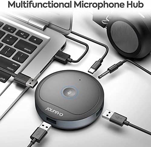 USB-микрофон JOUNIVO с възел на 3 USB порта; Ненасочено компютърен микрофон Plug & Play видео запис, Skype, онлайн дейности,
