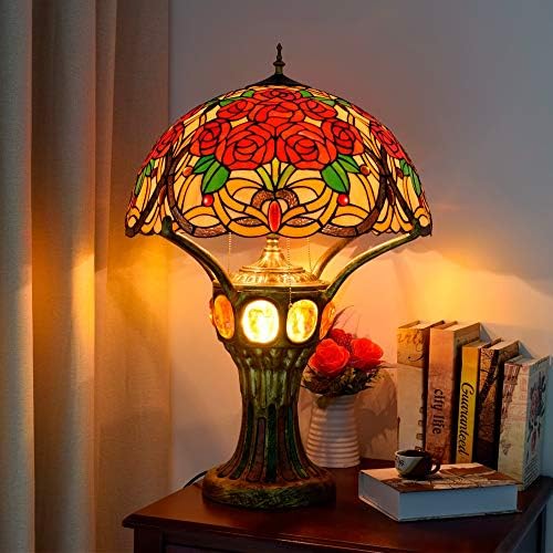 Настолна Лампа от Витражного стъкло в стил Тифани, Творчески Модел на Рози, Настолна Лампа за Дневна, Спалня, Европейският