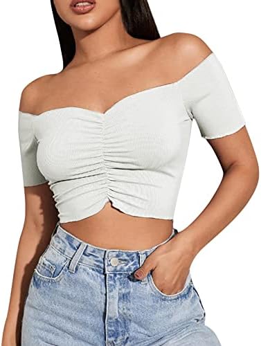 MIASHUI 3x Дамски Блузи, плюс Размера на Жена S С открити Рамене Модерен Секси Топ Тениска Тънка Однотонная Къса Тениска