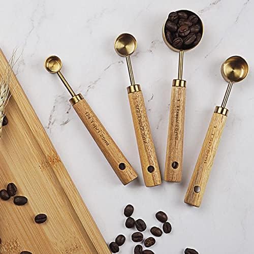 Набор от Размерите лъжици MinLia от Неръждаема Стомана с Дървена Дръжка, Съставка, Инструмент За Печене на Кафе, Кухненски