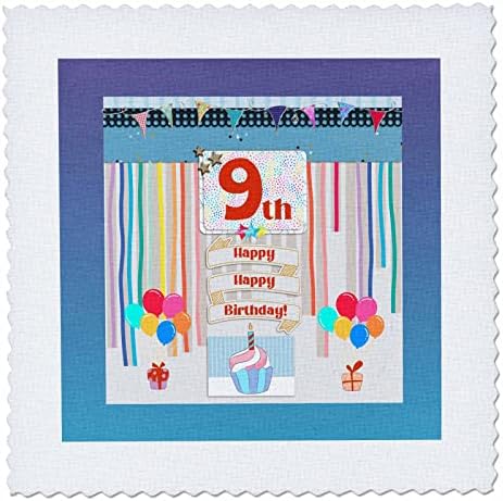 Триизмерен образ на етикет на 9-ти рожден ден, торта, свещи, балони, подаръци. - Лоскутные квадрати (qs_359169_10)