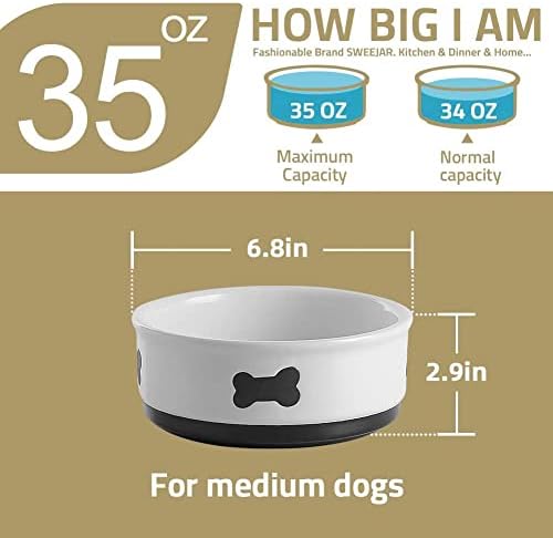 Купа за кучета SWEEJAR с модел от костите, Керамично Блюдо за кучешка храна за средни кучета и Големи котки 33 грама (Бяла)