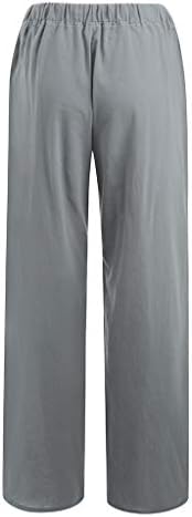 Плътен директен бельо, панталони талия и дълги дамски ежедневни панталони с еластичен шнур памучни ленени панталони за жени