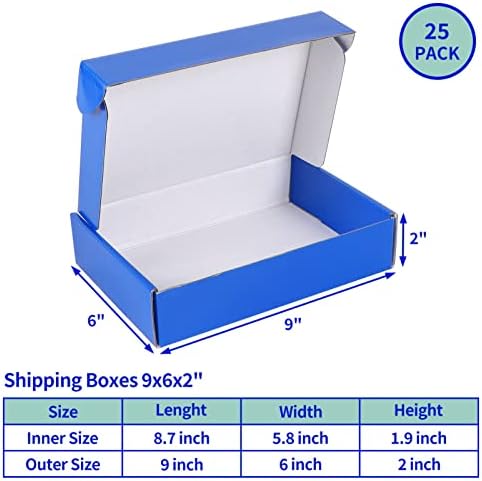 Кутии за доставка Rempry 9x6x2 Син цвят, 25 Опаковки, Подарък Кутия с капак за Опаковка на Подаръци, Картонени Гофрирани