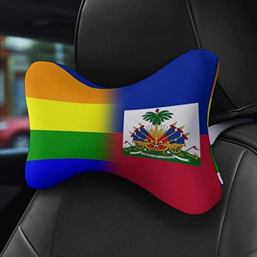 ЛГБТ Гордостта Знаме на Хаити Автомобилната въздушна Възглавница За Шията от 2 Възглавници под Формата на Костите Авто облегалката