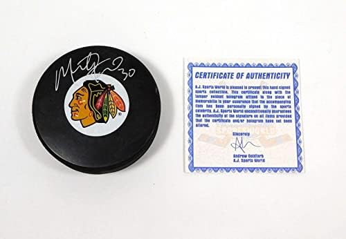 Марти Кипърските Подписа Сувенири Хокей шайба НХЛ Блекхоукс и Ей Джей Спортс Авто - за Миене на НХЛ с автограф