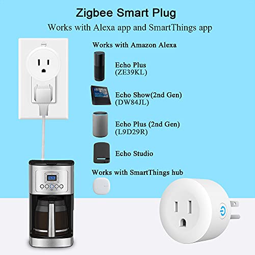Smart Plug, изход DOGAIN Zigbee Smart Plugs Работи с гласов контрол ST и Echo Plus Хъб, е Съвместима с Alexa и Google Assistant (изисква hub) (2 комплекта)