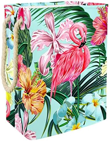 Голям кош за бельо с Флорални Тропически Модел Фламинго, Чанта За Съхранение на Мръсна Кърпа, Кошници с Дръжки,