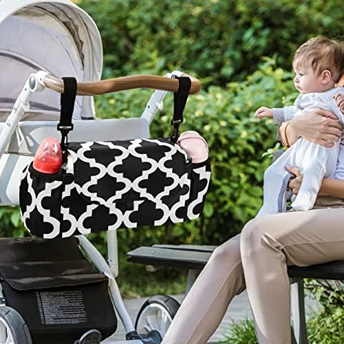 visesunny Органайзер за детска количка, Чанта за аксесоари за колички с черен дизайн, Голямо пространство с