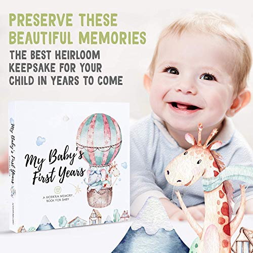 Комплект подаръци за спомен за новородено - памет Книга за деца на първите 5 години и рамка за снимка за спомен с Отпечатък