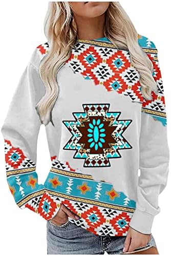 Oplxuo/ Дамски Блузи В Етнически Стил с Принтом Западните Ацтеките, Пуловер с Цветен Блок, Тениски, Ежедневни Топ