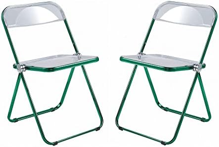 Модерен сгъваем стол Lawrence от прозрачен акрил за почивка с метална рамка, комплект от 2 (зелен)