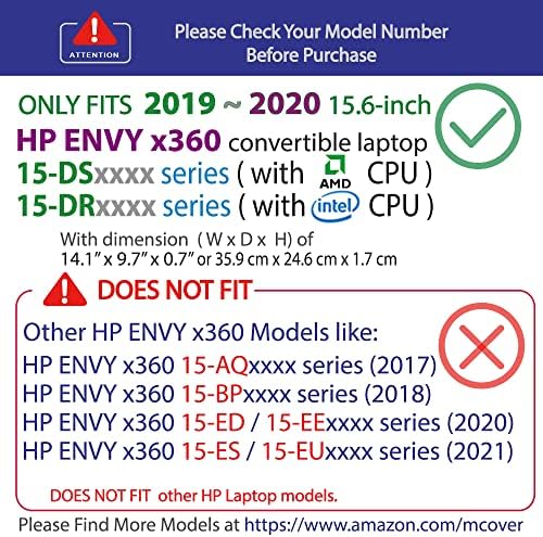 Калъф mCover е Съвместим само с преносими компютри от серията HP Envy x360 15,6 15-DSxxxx (AMD) / 15-DRxxxx (процесор Intel) 2019 ~ 2020 г. (не е подходящ и за други модели) - зелен