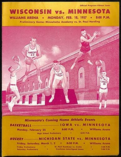 1957 Баскетболно програмата Минесота Гоферз против Уисконсин Язовец 2/18 Ex 66460 - Програма колежи