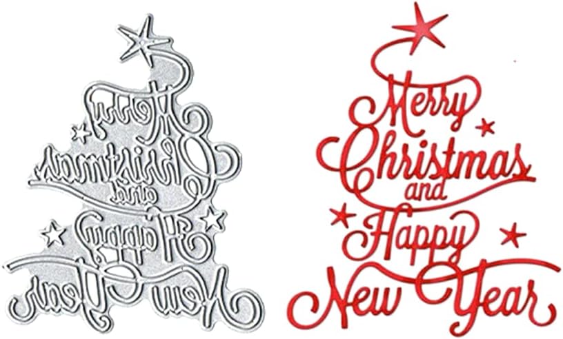Весела Коледна Елха Метални Печати, честита Нова Година коледна Елха Режещи Удари Изрязани Шаблони, Карти