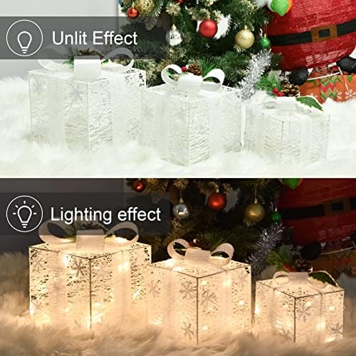 Подаръчни кутии COVFEVER с Коледно осветление и орнаменти във формата на Снежинки, 3 опаковане на Подарък кутии