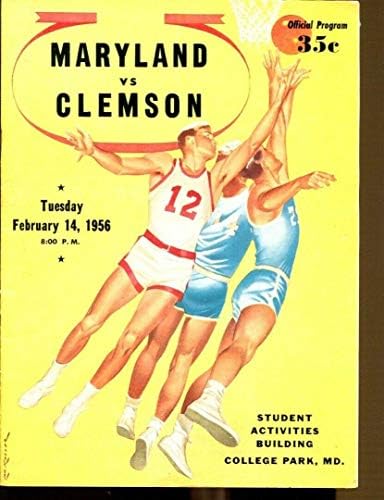 Баскетболно програма 1956 Мериленд срещу Клемсона 2/14 Ex/MT Без точки 54418 - Програма колежи