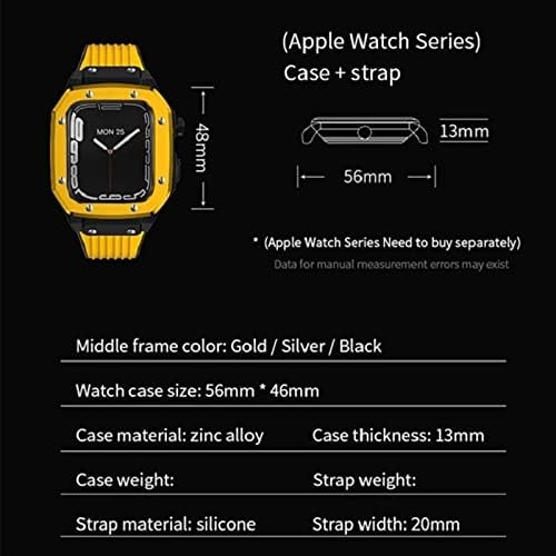 FKIMKF за Apple watch band series 8 Калъф за часа от сплав iWatch Series 7 6 5 4 SE Калъф 44 мм 42 мм 45 мм Луксозни метални, гумени Аксесоари за часовници е от неръждаема стомана (Цвят: 10 мм Злат?