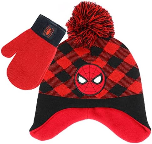 Комплект Зимни шапки за момчета със спайдърмен на Marvel и Варежками за момчета, Шапка-бини за малки момчета и Ръкавици