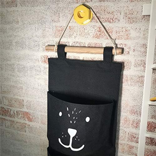 SJYDQ Подвесная чанта за съхранение с 3 джобове от памучен плат, стенен органайзер за съхранение (Цвят: черен)