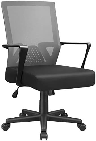 Офис стол Furmax Ергономичен Стол с Лумбална опора, Средна Облегалка, Стол за Компютър, бюро с Регулируема