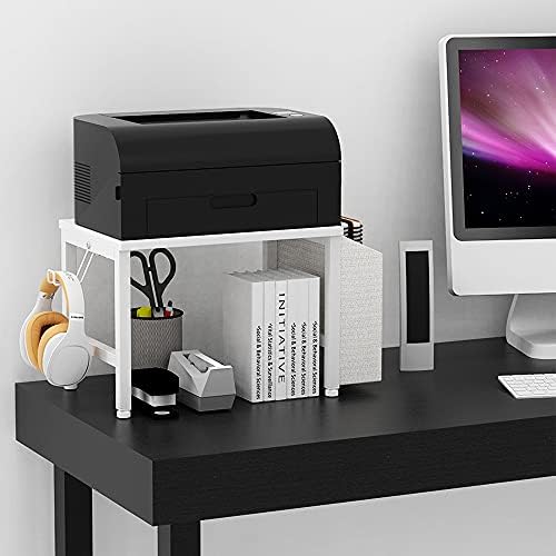 VEDECASA Бял Дървен Държач за настолен принтер с Кутия за съхранение, плетене на една кука за слушалки за Домашния офис, Универсален