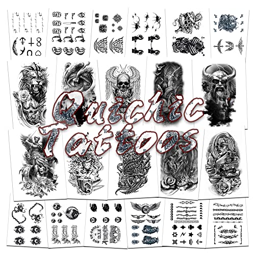 Quichic 200 + Бр Временна Татуировка на Череп Ангел Голяма Половината Ръкав Татуировки за Мъже, Жени Ръка Фалшиви