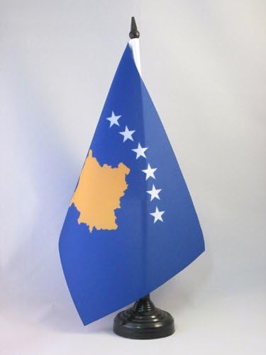Флаг на АЗЕРБАЙДЖАН Тенис на Флаг Косово, 5 x 8 - в Косово Тенис на Флаг 21 х 14 см - Черна Пластмасова Пръчка и Основата на