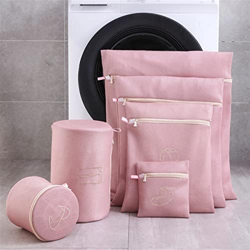 CNSMCWG Нова Розова чанта за дрехи с бродерия, подходяща за пране, Сгъване Мрежест Органайзер за съхранение