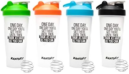 Бутилка за протеинового шейкър Kratofit 28 грама За фитнес, ЧАША, МИКСЕР за ПРАХ, ПАСАТОР, НЕ съдържа BPA, няколко дизайни и цветове (One Day - Син)