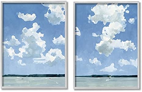 Stupell Industries Светъл Облачное Небето, Воден Пейзаж на езерото Летен ден, Дизайн на Ема Каролин Грей, Стенни рисунки в рамки,
