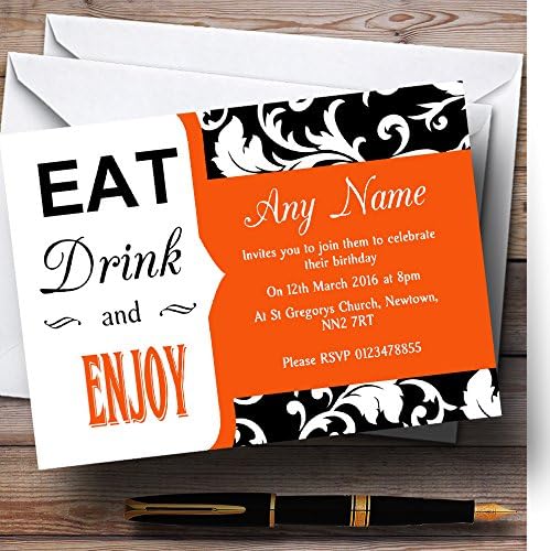 Персонални Покани на парти по случай рождения Ден на Orange Damask Eat Drink