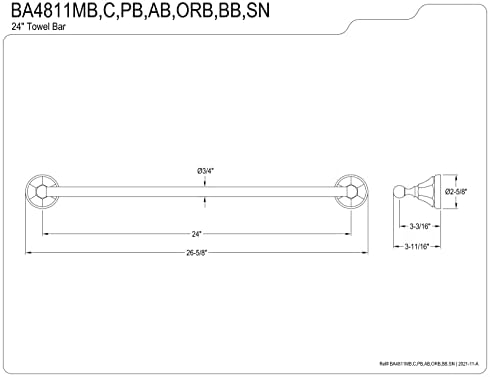 Kingston Brass BA4811MB Metropolitan 24-Инчов Закачалка за кърпи, Матово-Черна