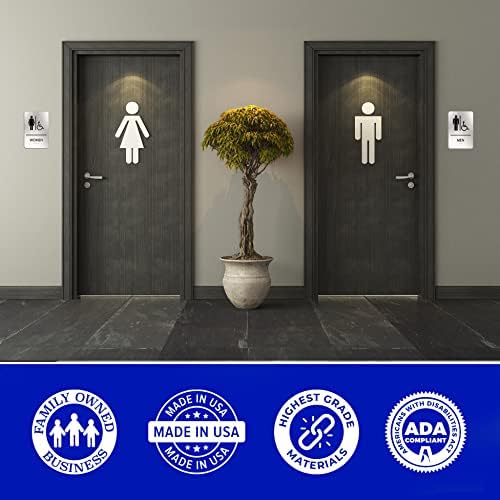 ADASigns.org , е Знак за баня Унисекс, Отговаря на изискванията на ADA, Мъж, Жена, Символи инвалидни колички,
