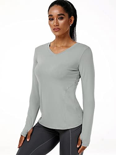 Жените Риза CADMUS с дълъг ръкав за тренировки Dry Fit, Тениски за Йога с V-образно деколте