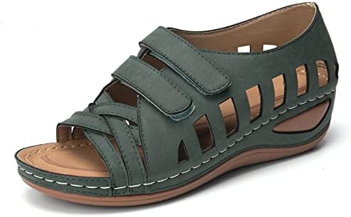 USYFAKGH / дамски сандали на равна подметка с каишка на щиколотке; реколта римски сандали на равна подметка с бродерия на танкетке