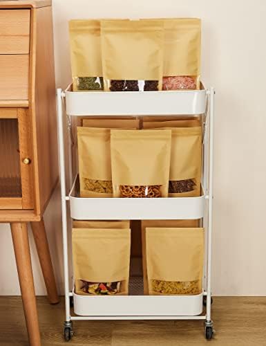 FireKylin 100 БР Крафт Хартиени пликове с Прозорец, 4.7 x 7.9, Стоящ Пакети, Пакети за съхранение на Хранителни продукти, с цип за опаковане на продукти, за Многократна употре?