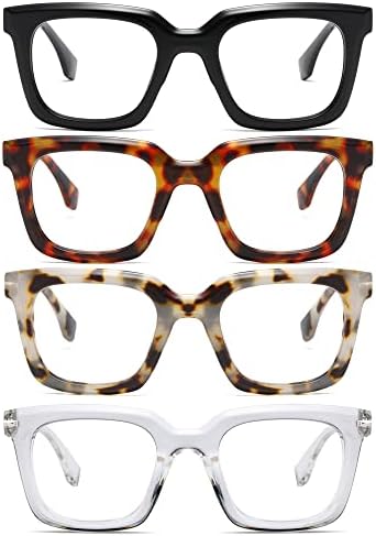 ZXYOO 4 Опаковки Модни Синьо-Екранировка на Очила за четене за жени, Извънгабаритни Квадратни Очила за четене с