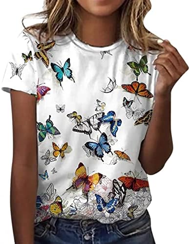 Ризи с къс ръкав за Жени, Тениска с изображение на Животно, Цветя, Пеперуди, Тениска с Хубав Принтом, Върхове с кръгло