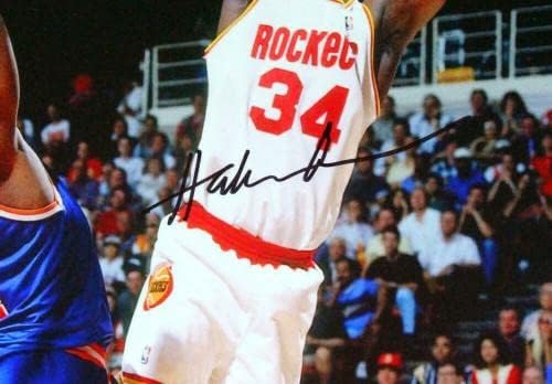 Хаким Оладжувон Хюстън С автограф на Речите 16x20 PF Fade Away Фото срещу Никс - Б - Снимки на НБА с автограф