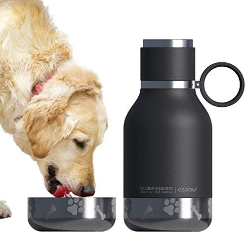 Купа за кучета Asobu, най-до Изолирана пътна бутилка от неръждаема стомана за човек на 33 грама (черен)...
