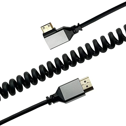 Спирален кабел Seadream 4K Mini HDMI-HDMI, Спирален кабел-адаптер Mini HDMI Male-2.0 HDMI Male с ляв ъгъл на наклона, поддръжка