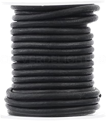 Черна Кожена Кабел CleverDelights 3,5 мм - 25 Метра - Кръгъл кабел от естествена кожа 1/8 инча