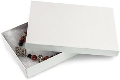 RJ Показва 25 Бели Памучни Кутии За Колиета, Подарък кутия За бижута, 7 1/8 x 5 1/8x 1 1/8 (181 x 130 x 28 mm) 75
