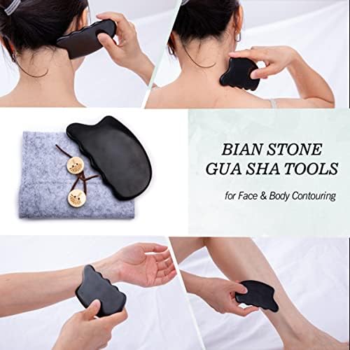 Allshow Камък Гуа Ша, Инструменти за грижа за лицето от камък Bian Гуа Ша, Камък Императрица за масаж на лице и тяло,