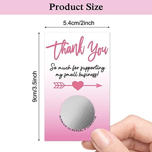 Haizct 50 Опаковки Розови скреч карти на сертификат за подарък Thank You Blank за малкия бизнес, спа-салон за